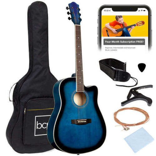 Full Size Beginner Acoustic Guitar Set with Case, Strap, Capo - 41in