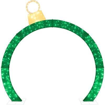 Large Outdoor Christmas Lighted Archway Decoration, 9.5ft w/330 LED Lights - Green