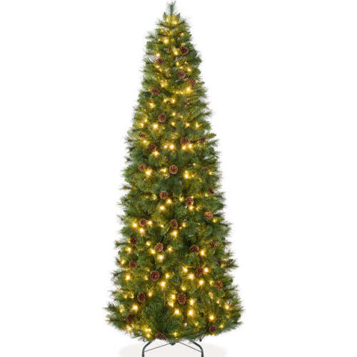 Pre-Lit Artificial Scotch Pine Pencil Christmas Tree w/ Metal Stand 6ft