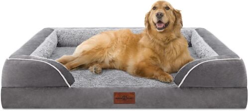 Comfort Expression Waterproof Egg Crate Foam XL Pet Bed with Removable Bolsters, Dog Couch with Washable Cover & Non-Slip Bottom, Grey