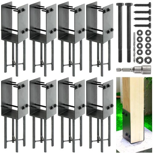 4"x4"(Actual 3.5"x3.5") Stainless Steels U-Shape Post Holder, Wet Concrete Post Anchor, Heavy-Duty Post Base Bracket for Fence, Deck Railing, Wood Gazebo, Pergola (8pack)
