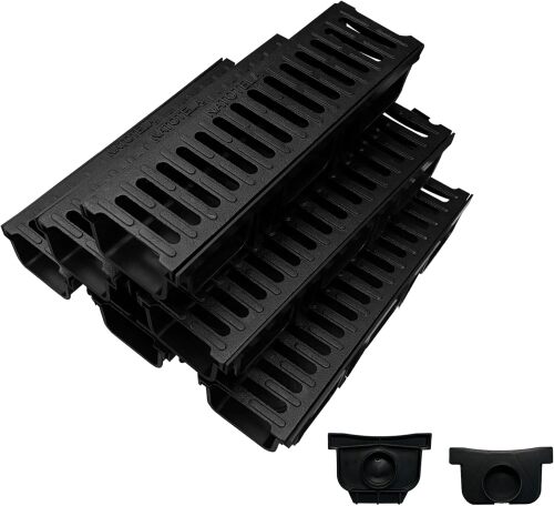 B Class Driveway Channel Drain with Ductile Iron Grate-19.7Lx5.5Wx3.9H in. Trench Drain System,6 Pack Total Length 118.2in,Heavy Duty Trench Drainage for Garage,Parking Lot,Concrete