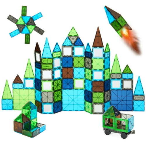 110-Piece Kids Magnetic Tiles Set, Educational Building STEM Toy w/ Case - Earth Tone
