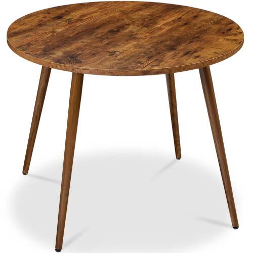 Round Mid-Century Modern 35.5in Dining Table, Dinette for Home or Kitchen w/Wood Finish Steel Legs