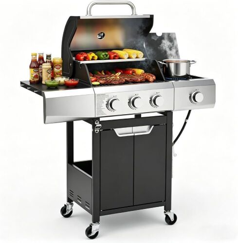 3 Burner Propane Gas Grill with Side Burner
