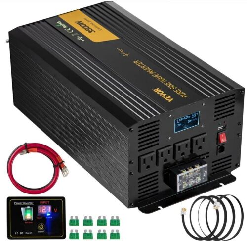 VEVOR Pure Sine Wave Inverter 3500 Watt Power Inverter, DC 12V to AC 120V with USB Port, LCD Display, Remote Controller and AC Outlets