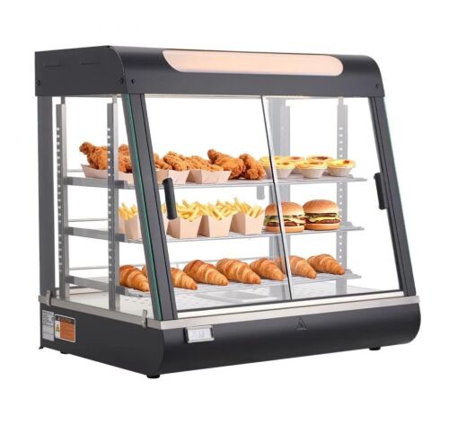 VEVOR 3-Tier Commercial Food Warmer Display, 1200W, LED Light, Top Storage and Adjustable Shelves, 86℉~185℉ Steam Heating, 106Qt - Cut in Power Cord
