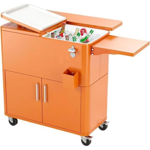 VINGLI Patio Cooler Ice Chest with Storage Cabinet, Bottle Opener, Drainage