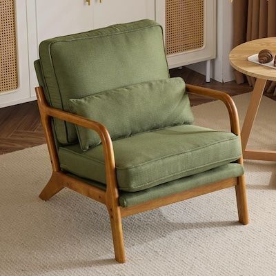VINGLI Mid Century Modern Accent Chair, Linen Dark Green