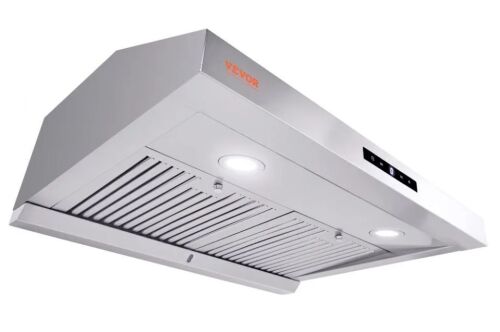 VEVOR Dual Motors Ductless Under Cabinet Range Hood, Stainless Steel Permanent Filter with 3-Speed Exhaust Fan, 2 Baffle Filters, LED Lights, Touch Control Panel, 30 inch