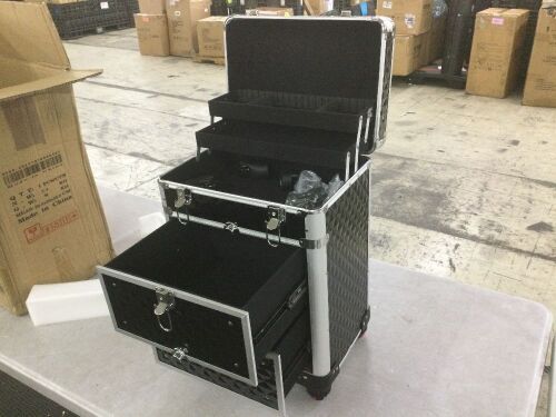 Omysalon SM7208 Aluminum Rolling Makeup Train Case with 2 Sliding Drawers & Diamond Textures