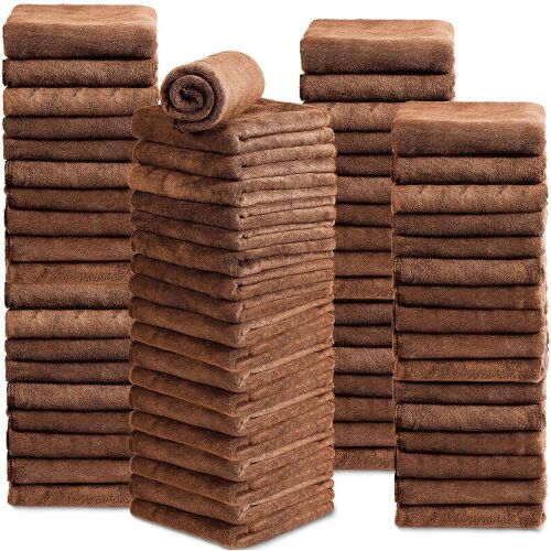 72 Pack Microfiber Bleach Proof Towels, 18 x 30 Inch, Brown