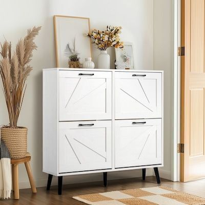 Barn Door Shoe Cabinet 4 Flip Black Handles 41.7in