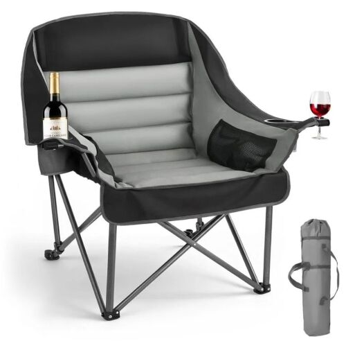 VEVOR Oversized Padded Folding Camping Chair with Dual Cup Holders & Wine Glass Holder