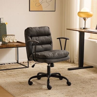 24.4 Inch Upholstered Swivel Office Chair With Leg Pegs And Wheels