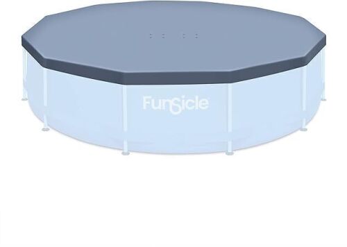 Funsicle 12ft Round Frame Seasonal Debris Above Ground Swimming Pool Cover with Drain Holes and Adjustable String Lock