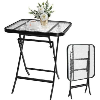 VINGLI 23.6-in W Folding Glass Outdoor Side Table with Tempered Glass Top