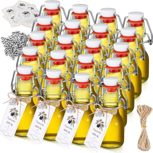 20 Sets 2oz Swing Top Glass Bottles with Tags and Twine Rope