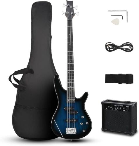 Electric 4 String Bass Guitar with 20 Watt Amplifier, PJ Type Pickup, Naturally air-dried Maple Neck