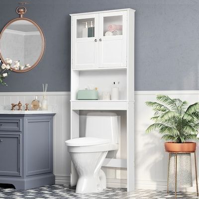 VINGLI 8.6D x 23.2W x 69.9H Over The Toilet Storage Cabinet with Adjustable Shelf and Double Doors White