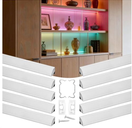 VEVOR 10-Pack 6.6 ft V Shape LED Aluminum Channel, with Milky Cover, End Caps and Mounting Clips
