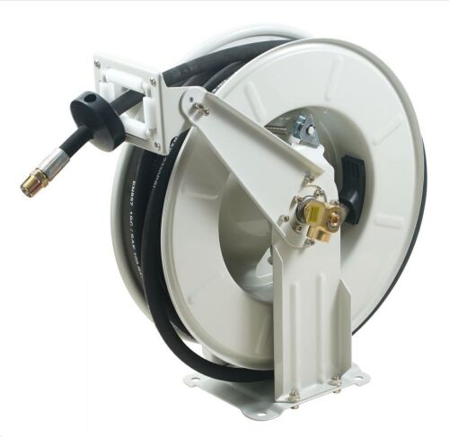 VEVOR 1/2" x 50', Extra Long Retractable Machine Oil Hose Reel, Spring Driven Auto Swivel Rewind, Heavy-Duty Carbon Steel Construction, 2300 PSI