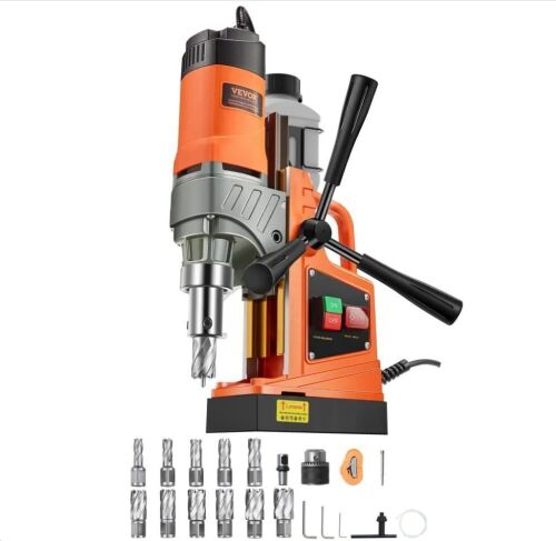 VEVOR 1450W Motor 1.6 in Boring Diameter, 2810 lbf Portable Electric Mag Drill Press, with 11 Coring Bits, 850 RPM Speed