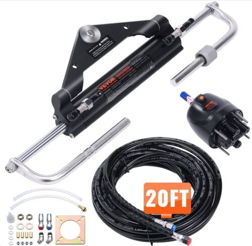 VEVOR 150HP Hydraulic Outboard Steering Kit Boat Marine System, Built-in Two-Way Lock Cylinder, 150HP Pump and High-Strength Nylon Hose for Single Station, Single-Engine