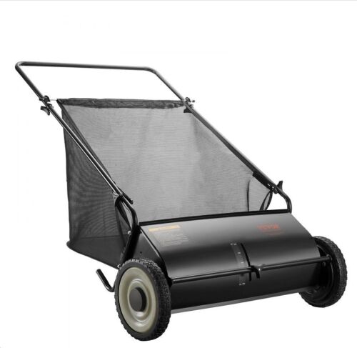 VEVOR 26-inch Push Lawn Sweeper, Leaf & Grass Collector, 7 cu. ft. Mesh Collection Hopper Bag, 4 Spinning Brushes
