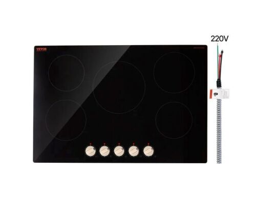 VEVOR 9200W Electric Built-in Induction Cooktop, 5 Burner Knob Control, 12 Temperature Settings, Glass Surface, Auto Shut-Off