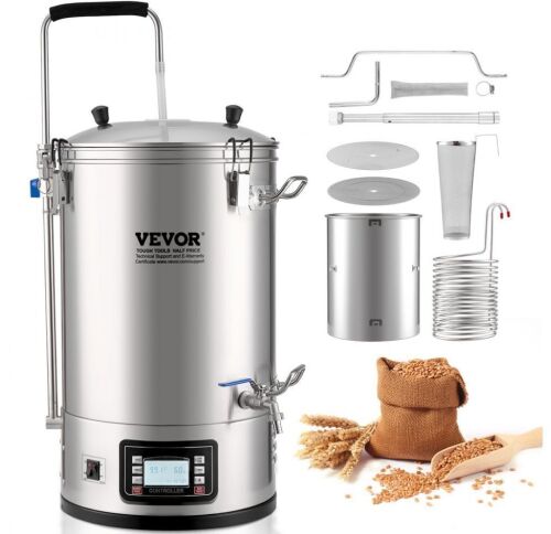 VEVOR Electric Brewing System with Pump, 8 Gal Brewing Capacity, Mash Boil Device with Panel, Auto/Manual Mode 100-1800W Power 25-100℃ Temp 1-180 min Timer