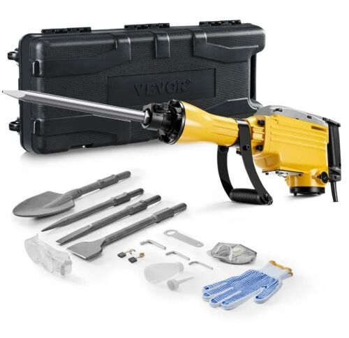 VEVOR Demolition Jack Hammer, 2200W 1350 BPM, 4pcs Chisels Bit with Gloves, 360° Swiveling Front Handle