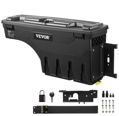 VEVOR Waterproof ABS Wheel Well Tool Box 6.6 Gal, Lockable Lid, Compatible with Dodge Ram 1500 2019-2021, Passenger Side, Black