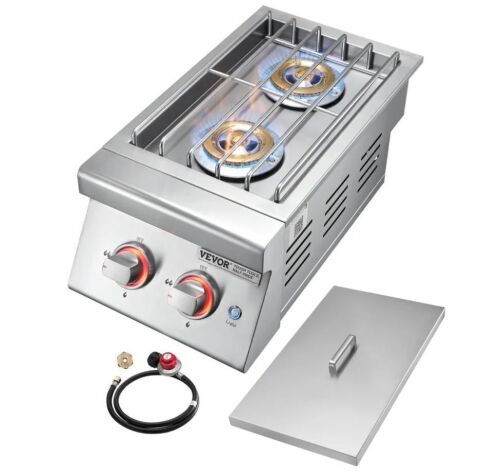VEVOR 2 x 17,000BTU Liquid Propane Side Burner for Outdoor Kitchen, Convertible to Natural Gas