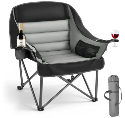 VEVOR Oversized Camping Chair with Dual Cup Holders & Wine Glass Holder, Carry Bag