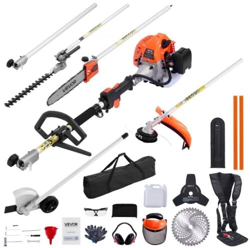 VEVOR 2 Cycle Gas Power Handheld Trimmer, 6-in-1 26cc Weed Eater with Extension Pole & Protective Gear Set, Includes Hedge & String Trimmer, Brush Cutter(3T & 40T), Edger, Pole Saw