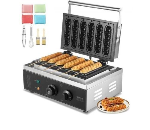 VEVOR 1500W Commercial Waffle Stick Maker, 6PCS, Temp and Time Control, Handle