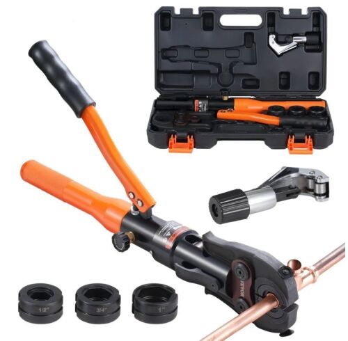 VEVOR Copper Pipe Crimping Tool, Hydraulic Driven Press Tool with 1/2", 3/4", 1" VUS Jaws