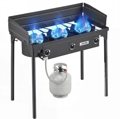 VEVOR 3 Burner Outdoor Propane Gas Stove, 225,000 BTU, with Shield & Tall Stand & Regulator