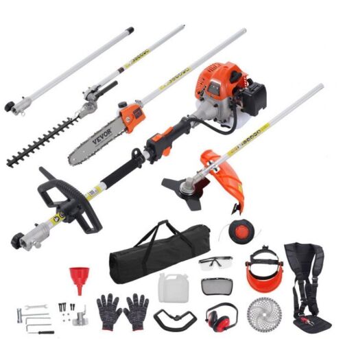 VEVOR 43CC 6-in-1 Multi-Functional Trimming Tools, Gas Hedge Trimmer, Weed Eater, String Trimmer, Brush Cutter, Edger, Pole Saw Chainsaw Pruner with Extension Pole