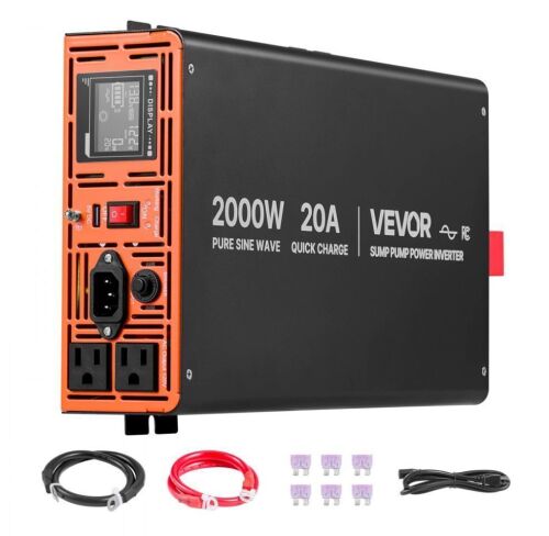 VEVOR 2000W Sump Pump Battery Backup System, LCD Display, Auto Switches to Battery Inverter Power for Sump Pump, Pure Sine Wave