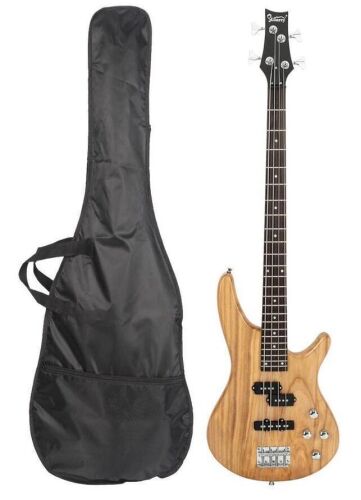 Electric Bass Guitar Full Size 4 String Exquisite Stylish Bass with Power Line, Bag