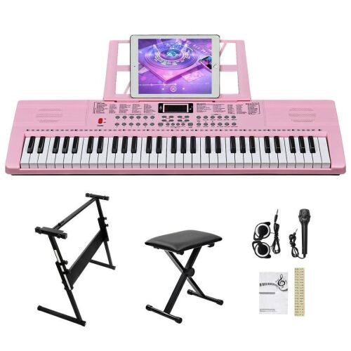 61 Key Electronic Keyboard Piano Organ with Headphones, Microphone, Music Rest Stand, Stool