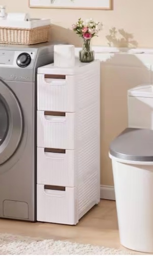 Vecelo Narrow Bathroom Storage Cabinet with 4-Drawers, Slim Rolling Accent Storage Organizer with Wheels, White