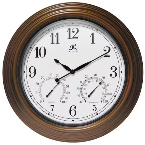 Infinity Instruments Tempest Indoor-Outdoor Metal Wall Clock, Antique Gold, 18.5 in.