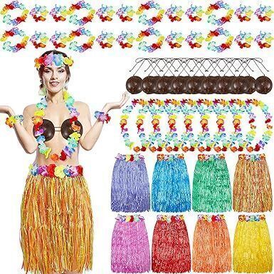 8 Sets Coconut Bra Hula Skirt Costume Accessory Kit