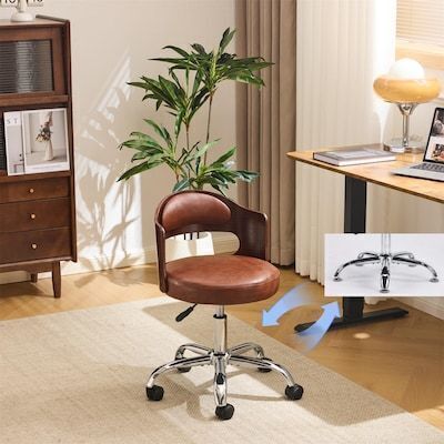 VINGLI 17W x 26H Adjustable PU Leather Swivel Armless Home Office Desk Chair