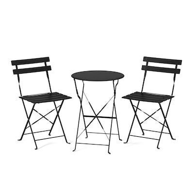 VINGLI 3-Piece Steel Bistro Set with 1 Table and 2 Chairs for Patio Black