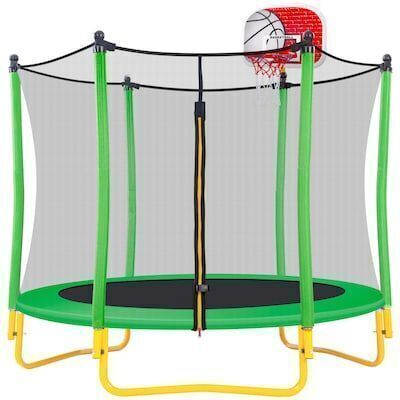 5.5FT Mini Trampoline for Kids with Enclosure, Basketball Hoop