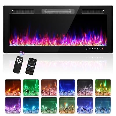 42-Inch 1500-Watt Electric Wall-Mounted Fireplace with 12 Color Adjustable Flames
